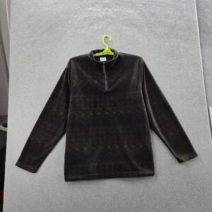 Chaps Men Sweatshirt L/G Brown Aztec Fleece Quarter Zip Zipper Long Sleeve